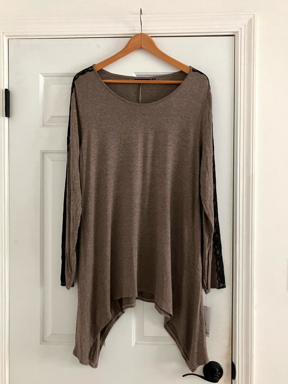 Apt. 9 Brown and Black lace edge Long-sleeve Bohemian Boho Tunic Shirt-Size XL